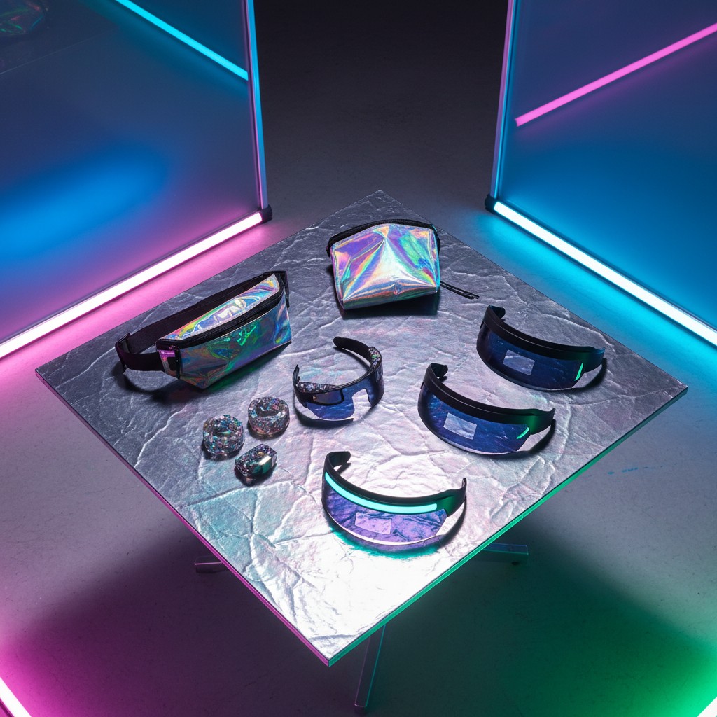 * Neons reflected off reflective and metallic materials suggest futuristic styles. * Atmosphere: Dark. Colourful neons app...